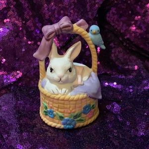 Vintage Bunny in a Basket Porcelain Bell